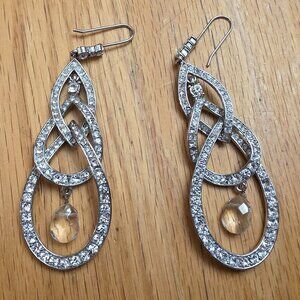 Etsy Silver Tone Beaded Rhinestone Drop Dangle Earrings